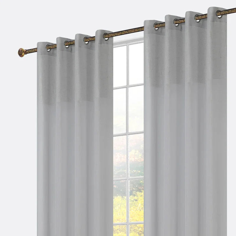 Cortina em Tecido de Linho Prateada com Detalhes 140x260cm-Individual - BOD HOME