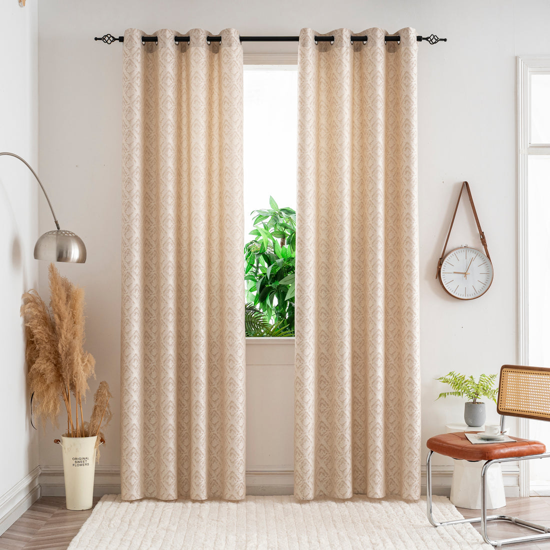 Cortina Opaca Jacquard Quadradas Bege 140x260CM-Individual