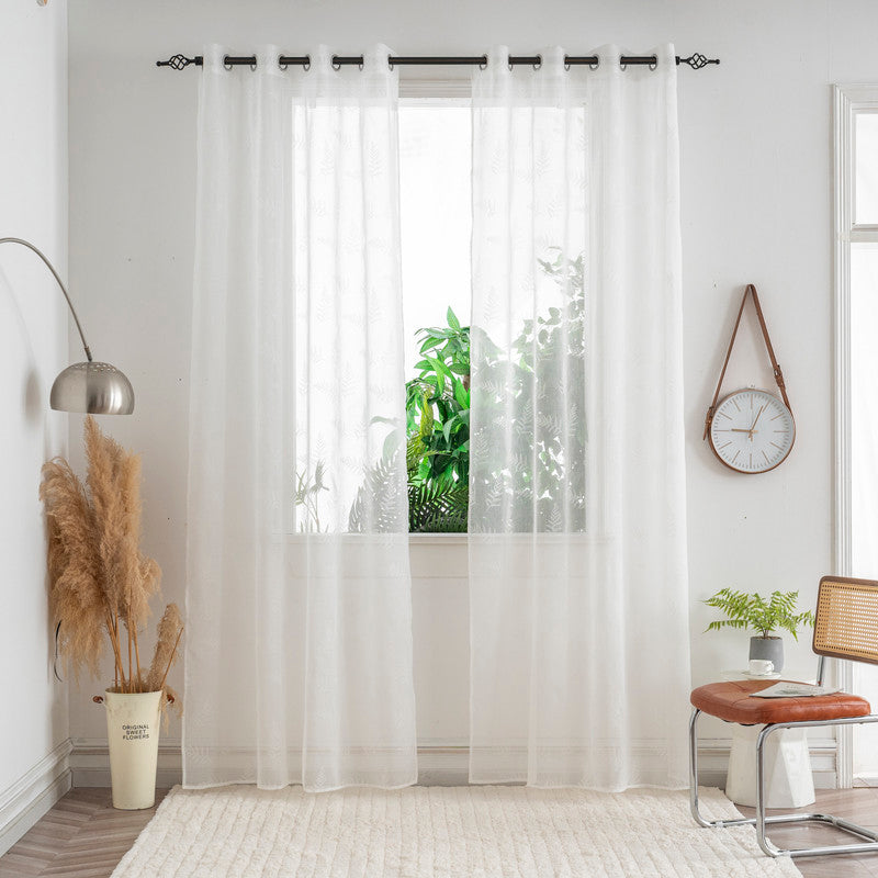 Cortina Estampada 3D Folhas Elegantes Branca 140x260CM-Individual - BOD HOME