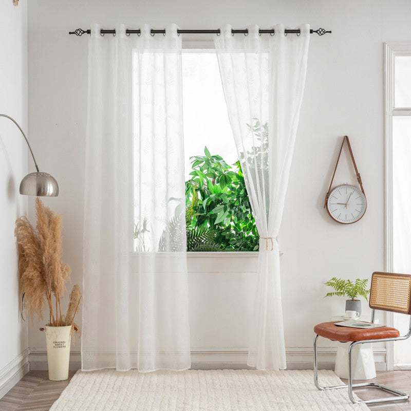 Cortina Estampada 3D Folhas Elegantes Branca 140x260CM-Individual - BOD HOME