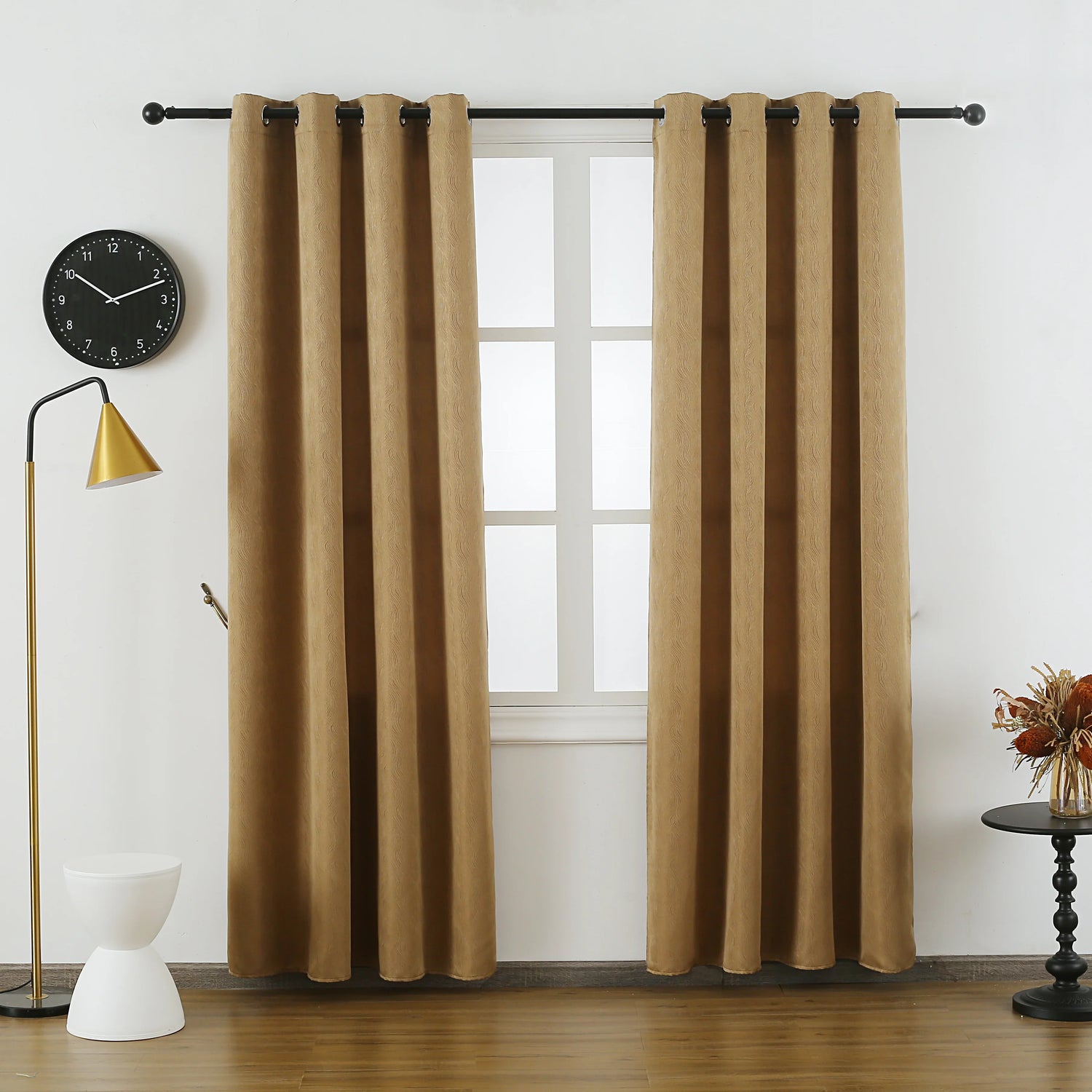 Cortina de Tela Delicada con Patrón de Ondas Marrones 140*260cm-Individual