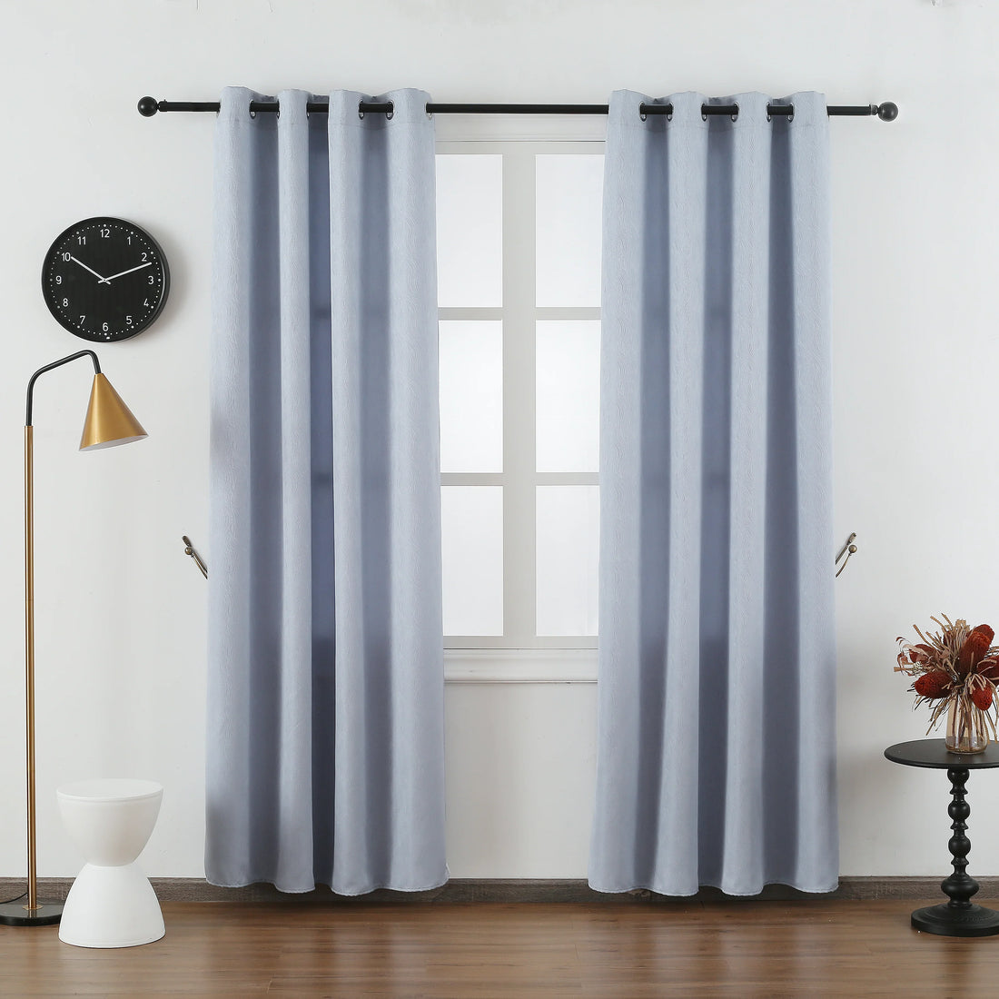 Cortina de Tela Delicada con Patrón de Ondas Blanco Gris 140*260cm-Individual