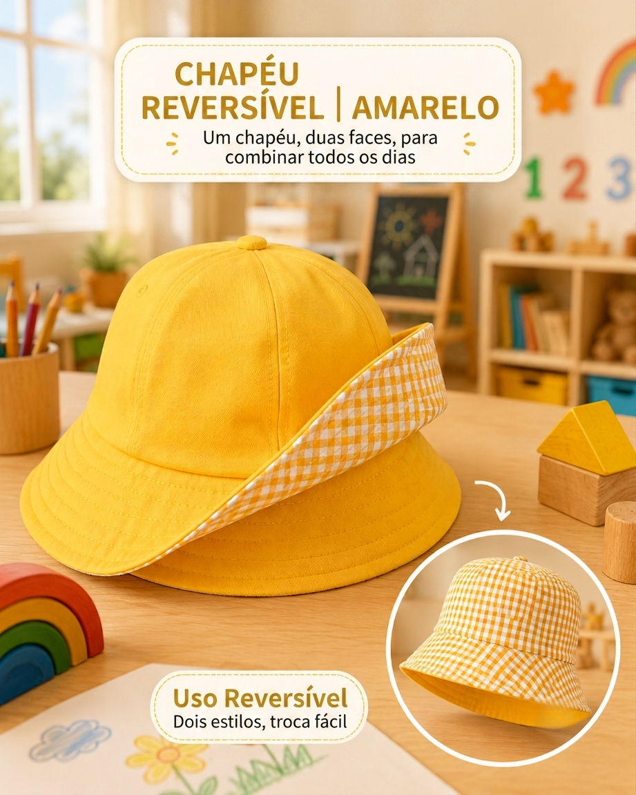 Chapéu infantil reversível dupla face