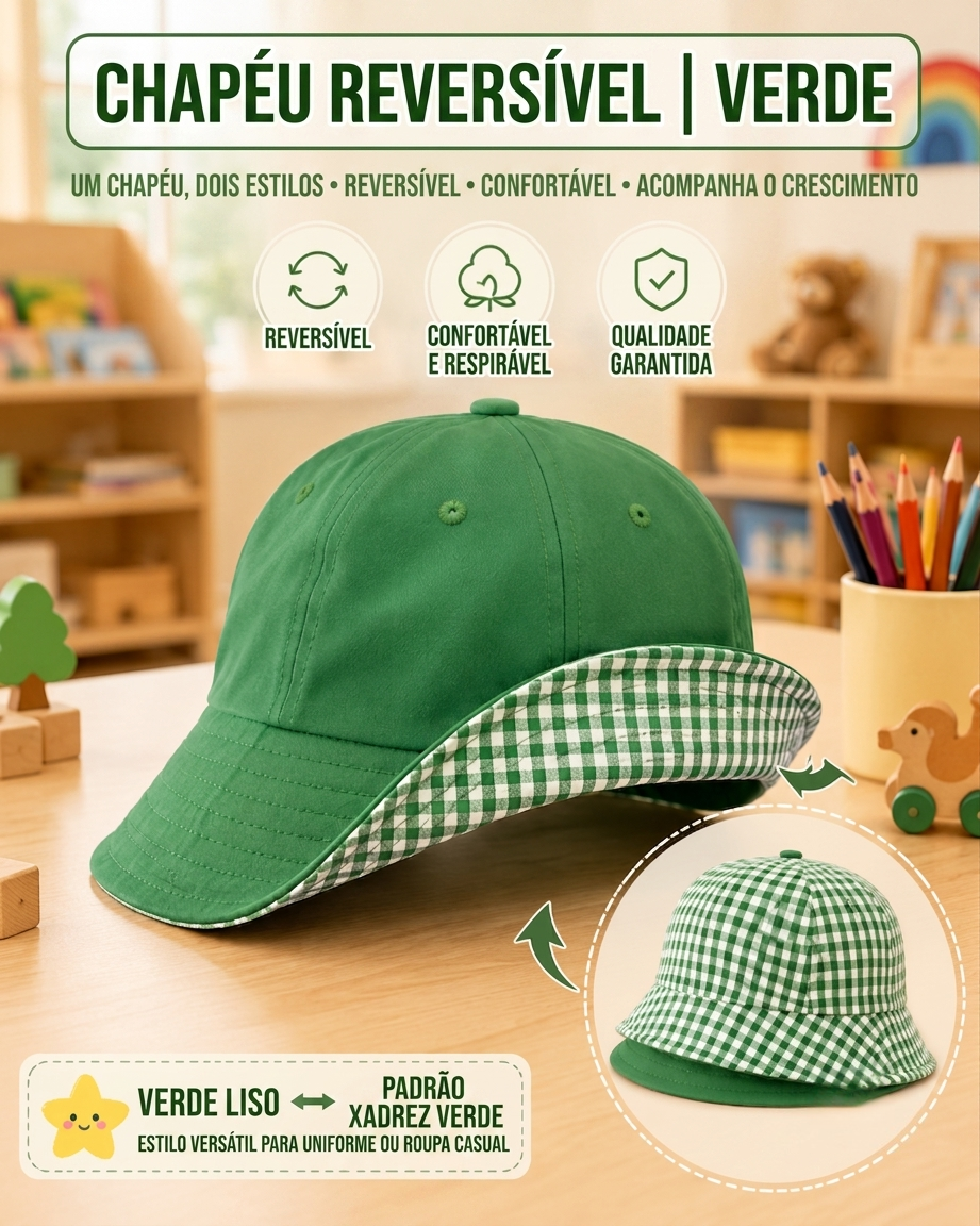 Chapéu infantil reversível dupla face