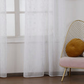 Cortina Transparente Bordada Com Flores Brancas - Individual- BOD HOME