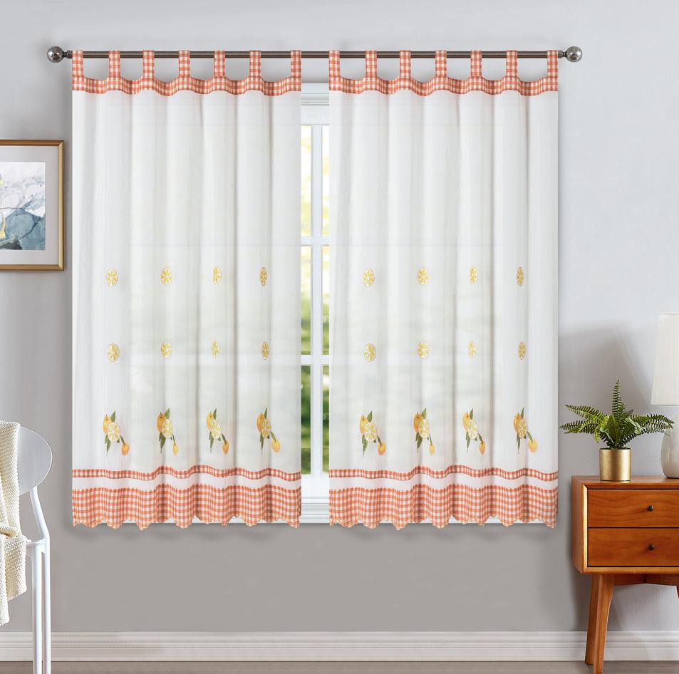 Cortinas De Cozinha Com Estampa Bordada Laranja - BOD HOME