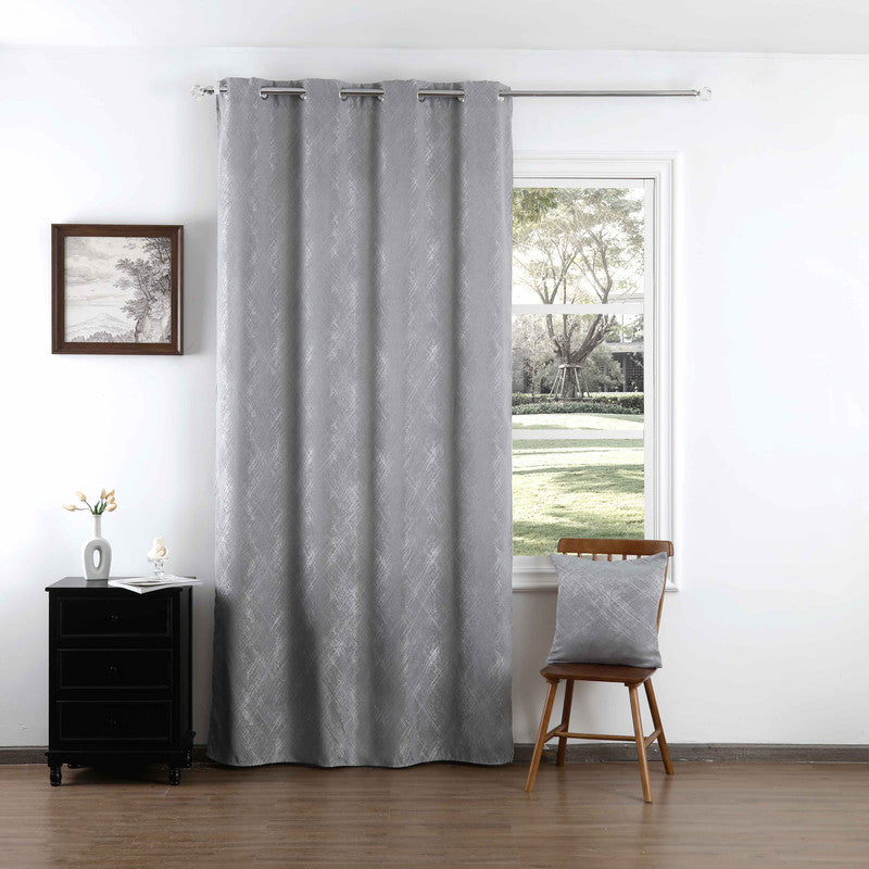 Cortina Jacquard com Bordado Cinza Escura 140*260CM-Individual- BOD HOME