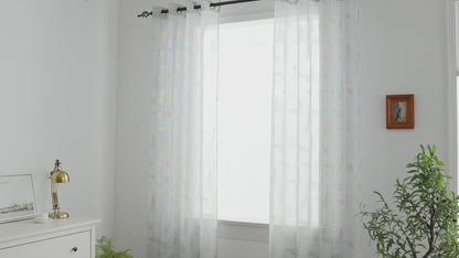 Cortina Estampada 3D Dourada Folhas Elegantes Azul 140x260CM-Individual