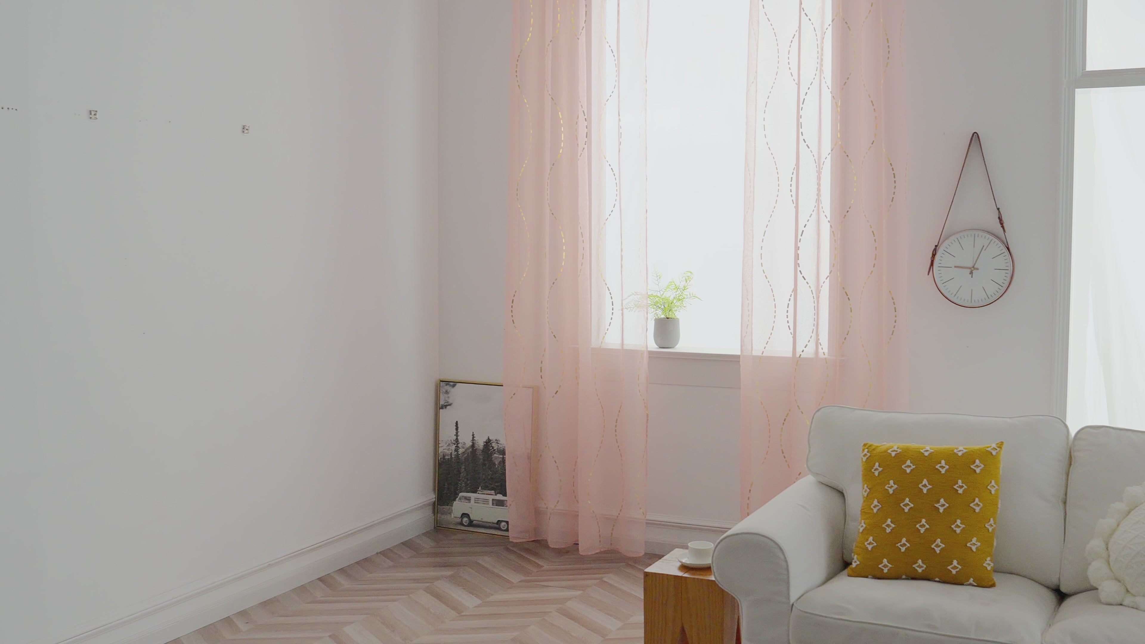 Cortina Estampada 3D Dourada-Linha Ondulada Cor-de-Rosa 140x260CM-Individual