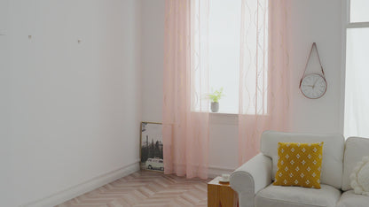 Cortina Estampada 3D Dourada-Linha Ondulada Cor-de-Rosa 140x260CM-Individual