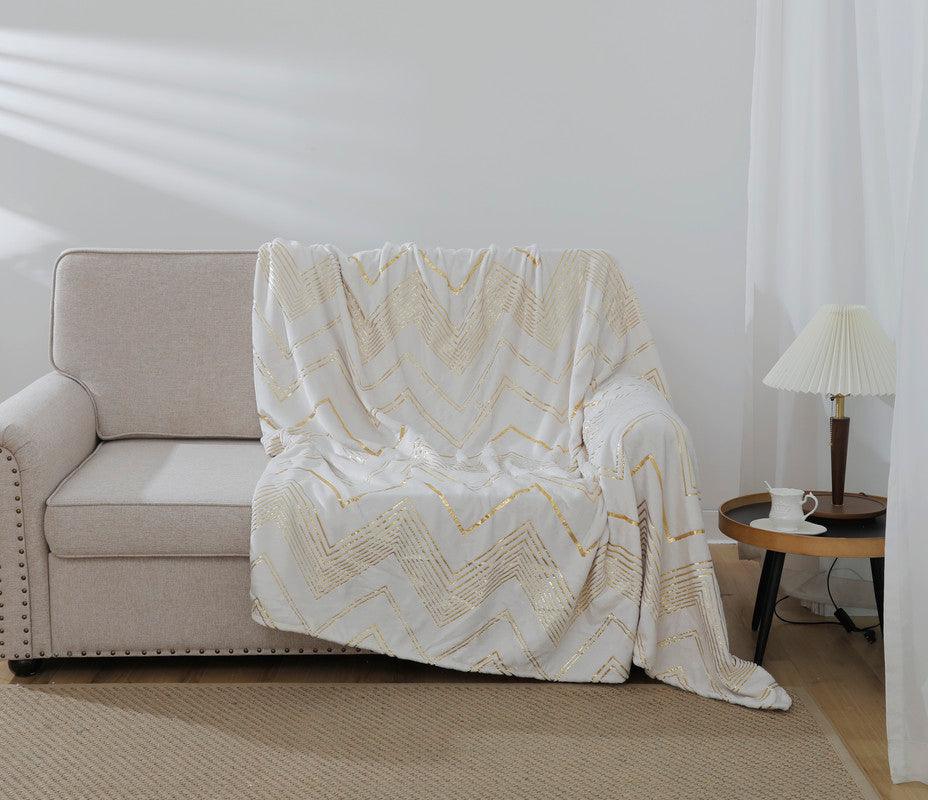 Cobertor com Geométrico Estampado Branco Claro - BOD HOME