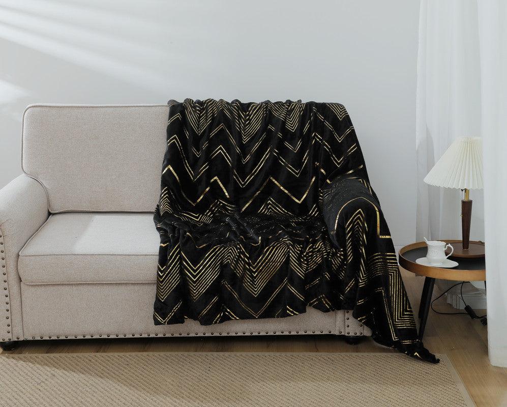 Cobertor com Geométrico Estampado Preto - BOD HOME