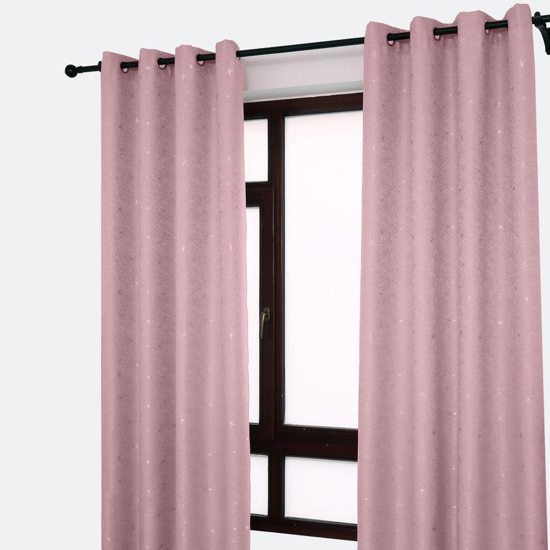 CORTINA DE CAMBRAIA LISA ROSA COM ESTRELAS 140*260cm - BOD HOME