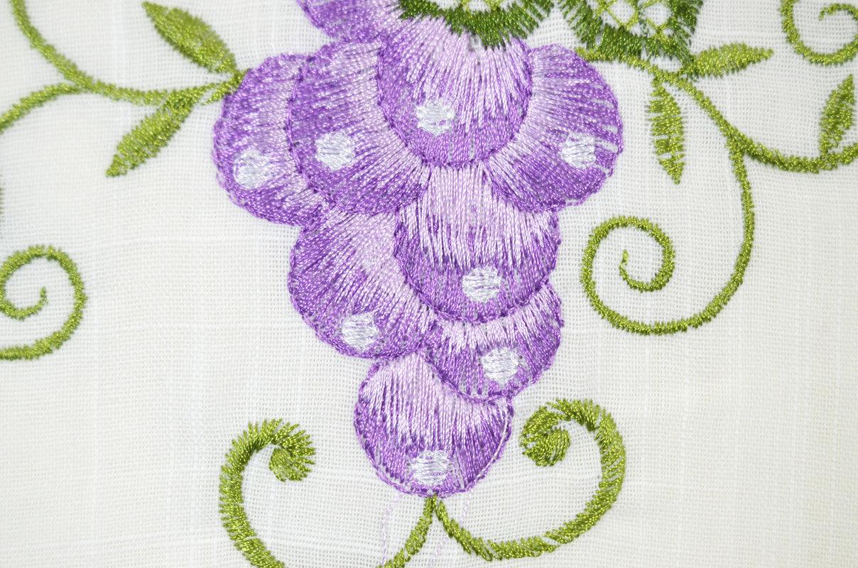 Cortina de cozinha em tela com bordado de uvas - BOD HOME