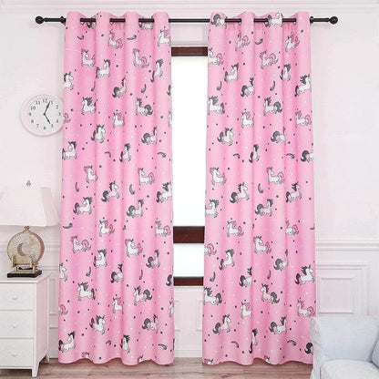 CORTINA OPACA COM ESTAMPA DE DESENHOS ANIMADOS-UNICÓRNIO ROSA 140*260cm - BOD HOME