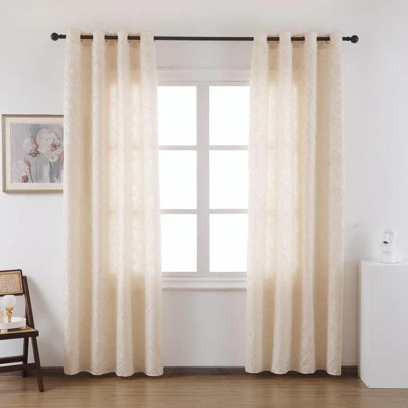 Cortina Tecido Encorpado com Estampa Tridimensional de Margaridas Selvagens Bege 140*260cm - BOD HOME