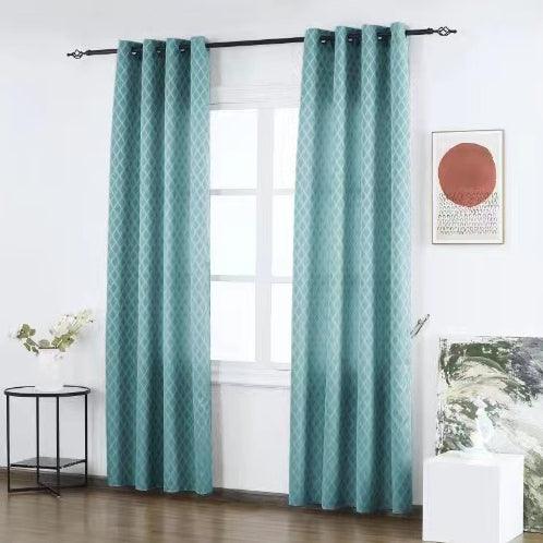 Cortina Tecido Encorpado com Padrão de Losango Azul Turquesa 140*260cm - BOD HOME