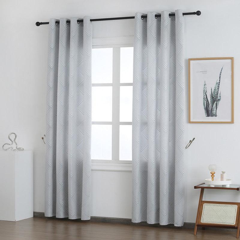 Cortina Tecido Encorpado com Padrão Geométrico Cinzo Claro 140*260cm - BOD HOME