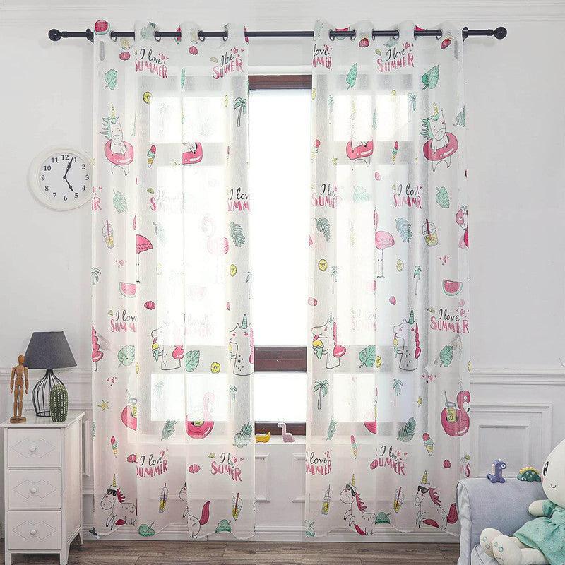CORTINA TRANSLÚCIDA COM ESTAMPA DE DESENHOS ANIMADOS-UNICÓRNIO BRANCO 140*260cm - BOD HOME