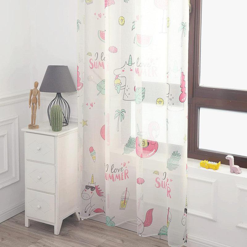 CORTINA TRANSLÚCIDA COM ESTAMPA DE DESENHOS ANIMADOS-UNICÓRNIO BRANCO 140*260cm - BOD HOME