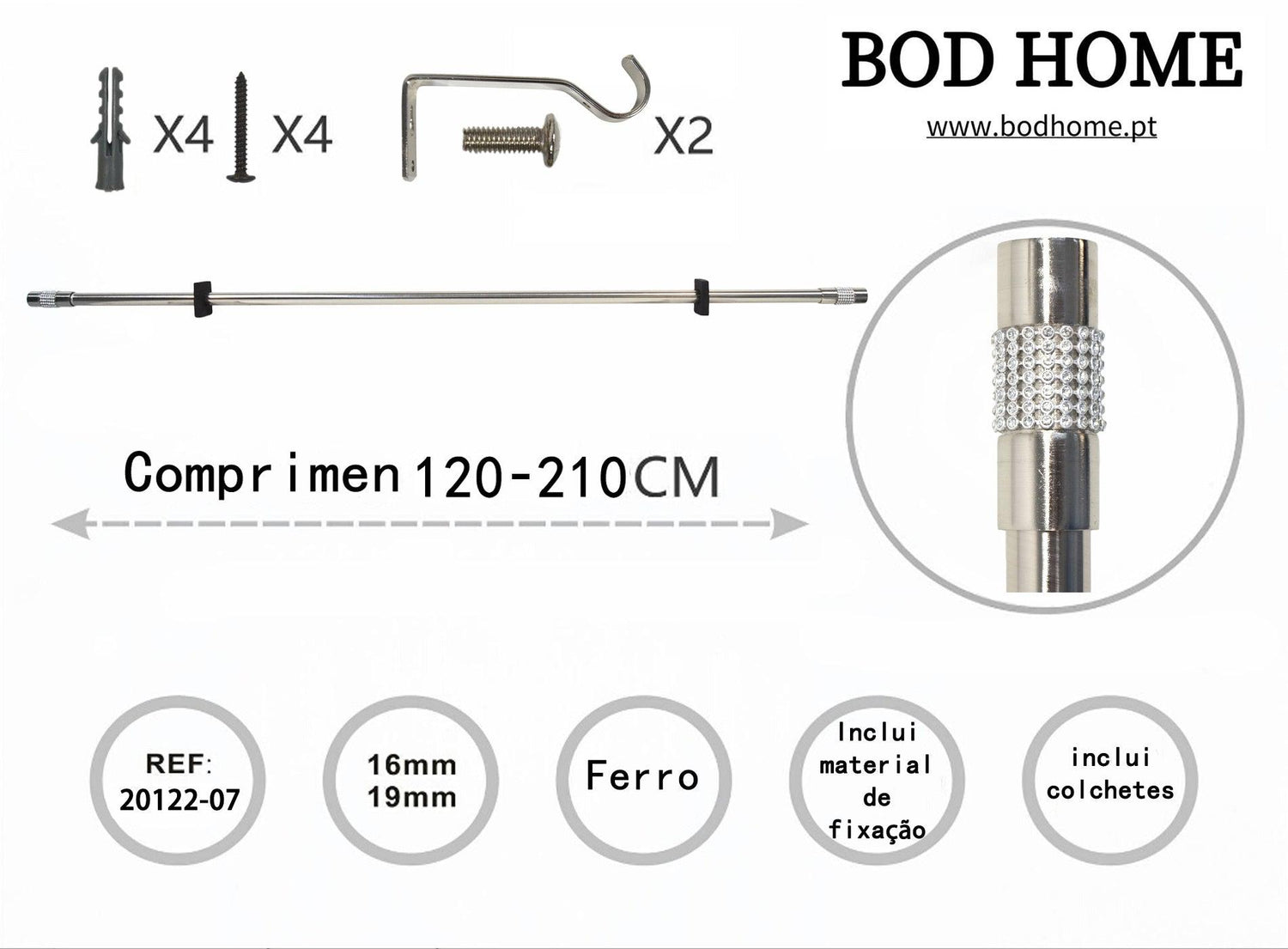Varao De Cortina 120-210cm Elegante Prateada - BOD HOME